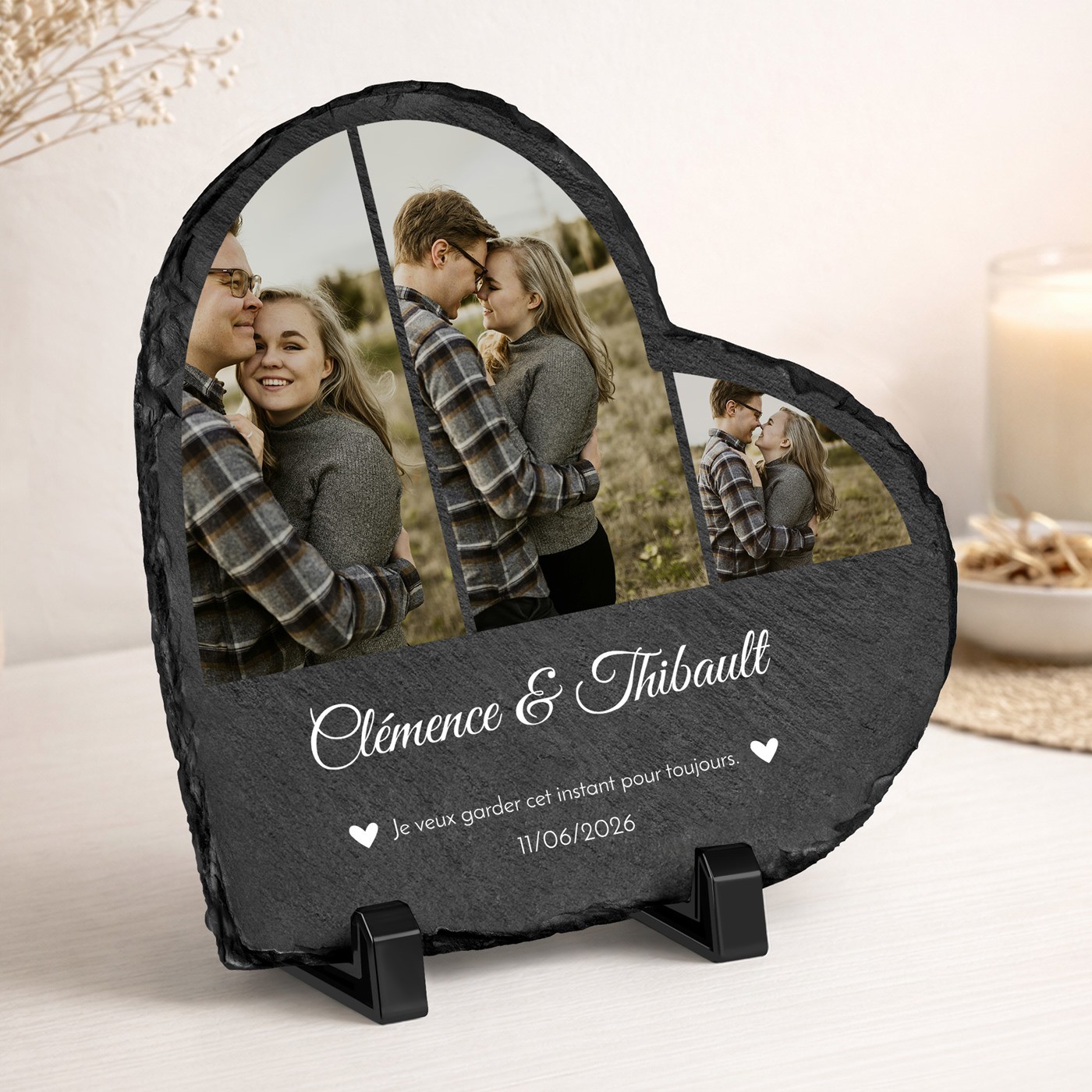 Piedra de pizarra Murrano en forma de corazón con foto personalizada para ella y él, regalo de aniversario de boda