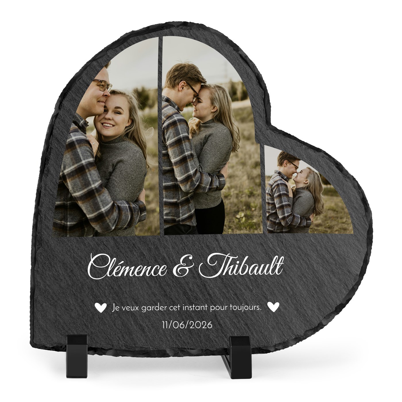 Pierre en ardoise Murrano en forme de cœur avec photo personnalisée pour elle et lui, cadeau d'anniversaire de mariage