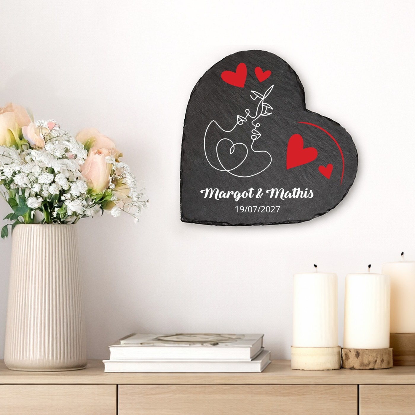 Piedra de pizarra en forma de corazón Murrano para hombres y mujeres, regalo para el Día de San Valentín