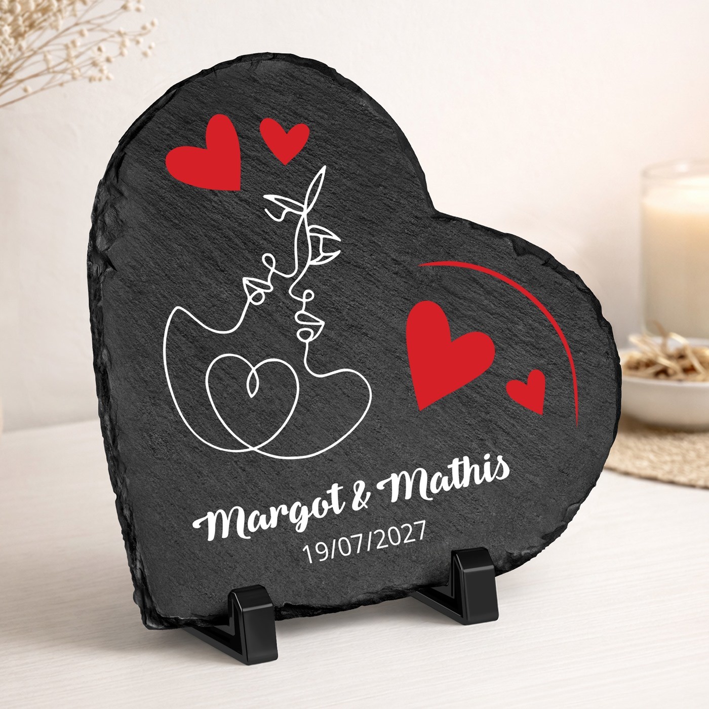 Pierre en ardoise en forme de cœur Murrano pour hommes et femmes, cadeau de la Saint-Valentin