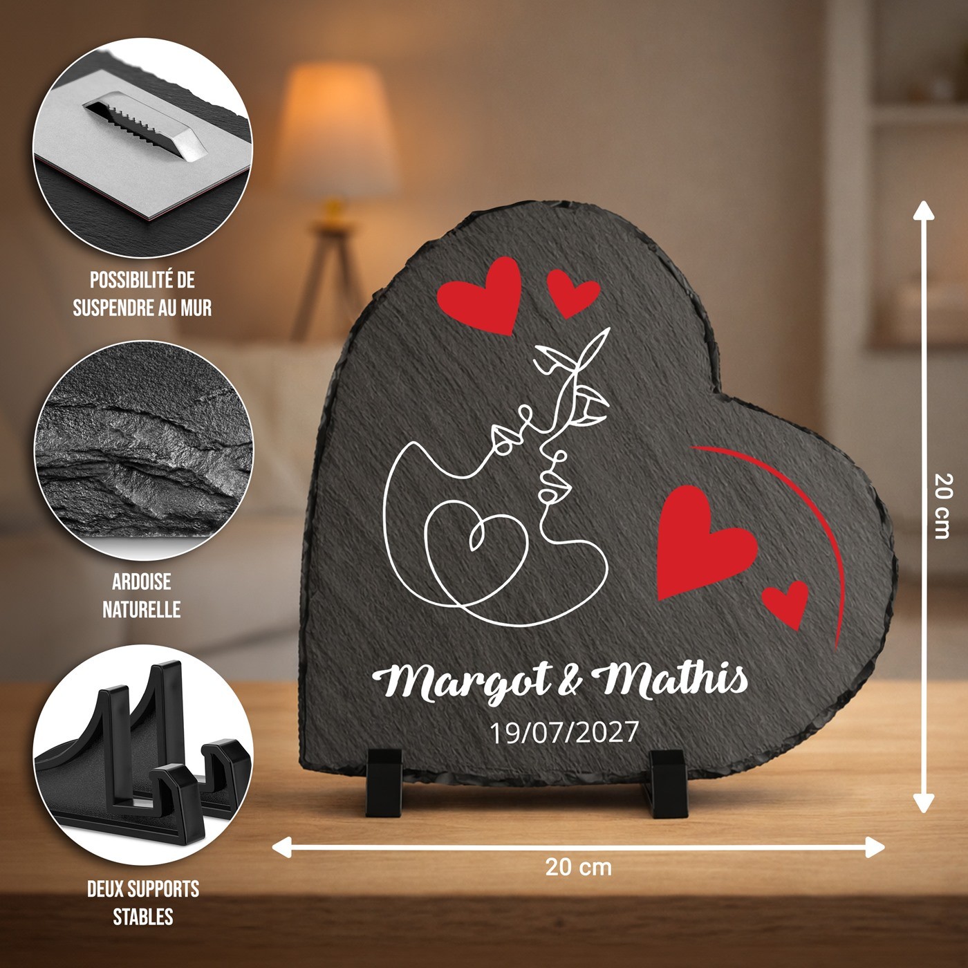 Piedra de pizarra en forma de corazón Murrano para hombres y mujeres, regalo para el Día de San Valentín