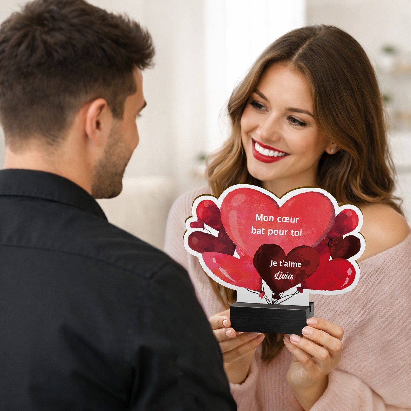 Murrano Personalized Wooden Statue for a Loved One for Valentine's Day