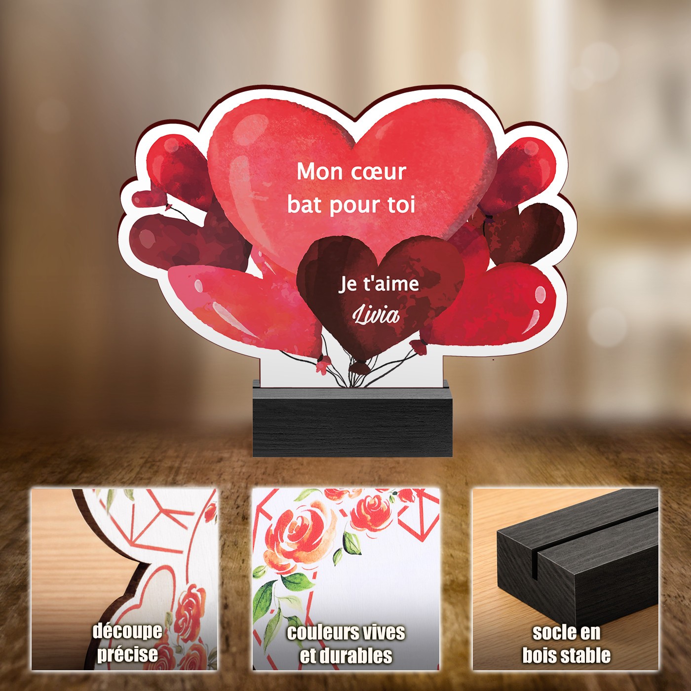 Murrano Personalized Wooden Statue for a Loved One for Valentine's Day