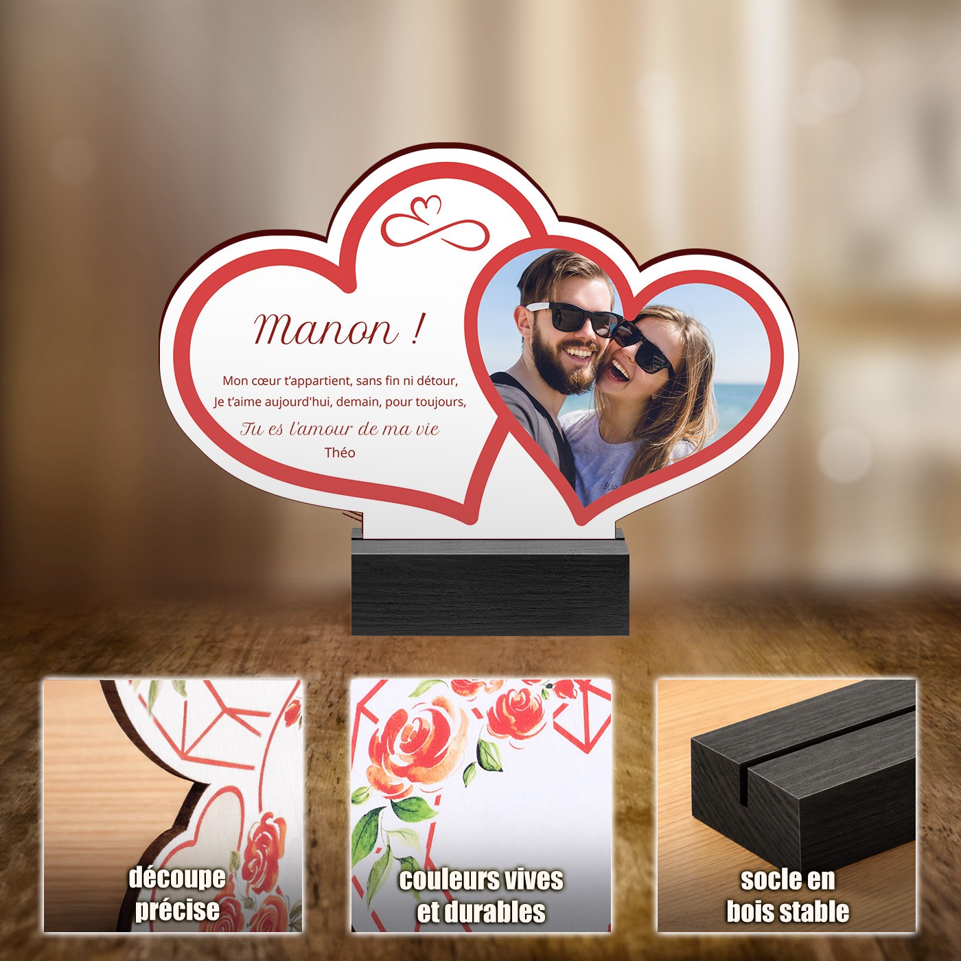 Murrano Wood Statuette with Photo Impression for Wife on Valentine's Day