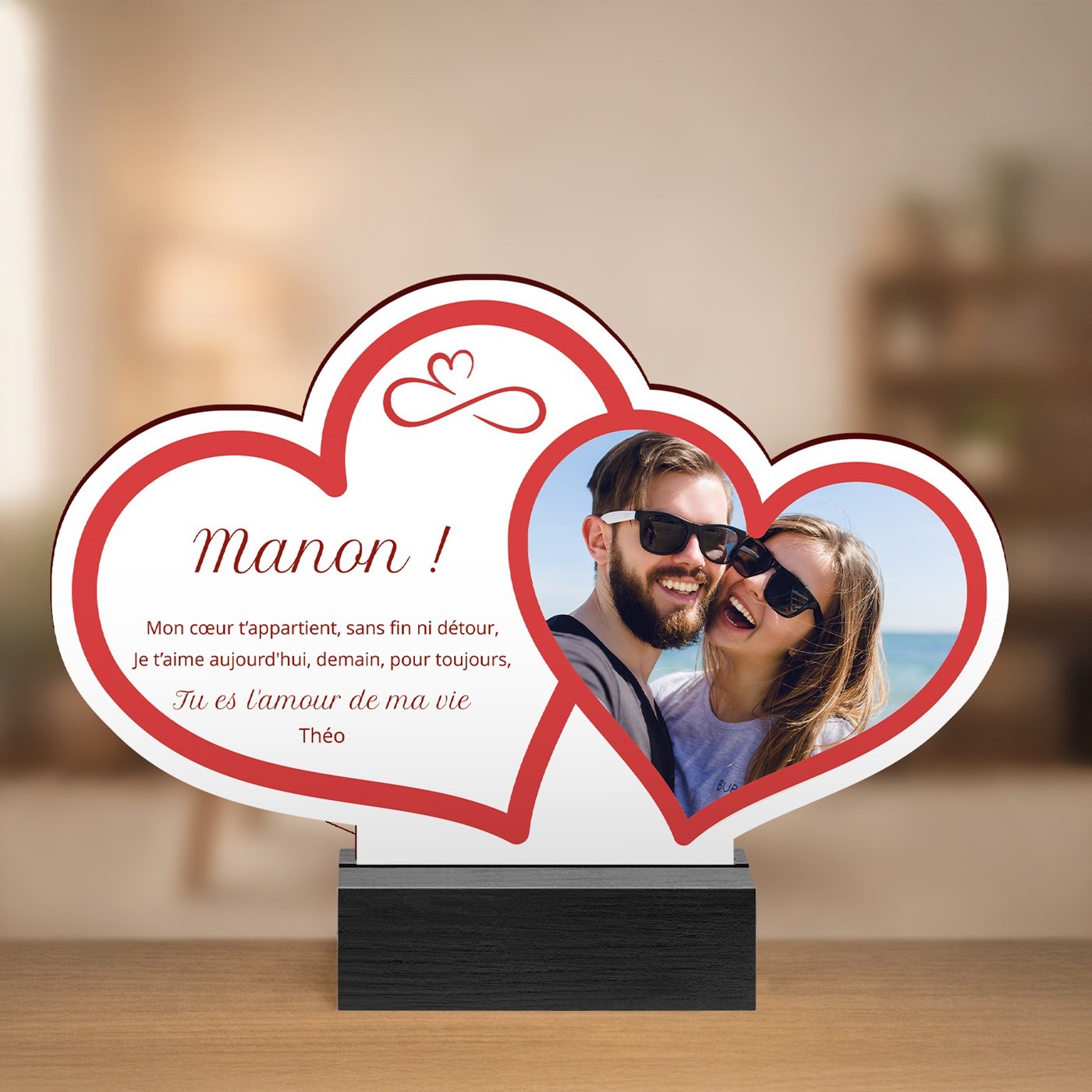Murrano Wood Statuette with Photo Impression for Wife on Valentine's Day