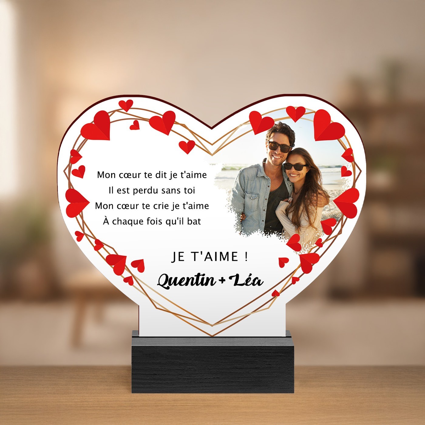Murrano Personalized Wood Statue with Photo for Her and Him for Valentine's Day