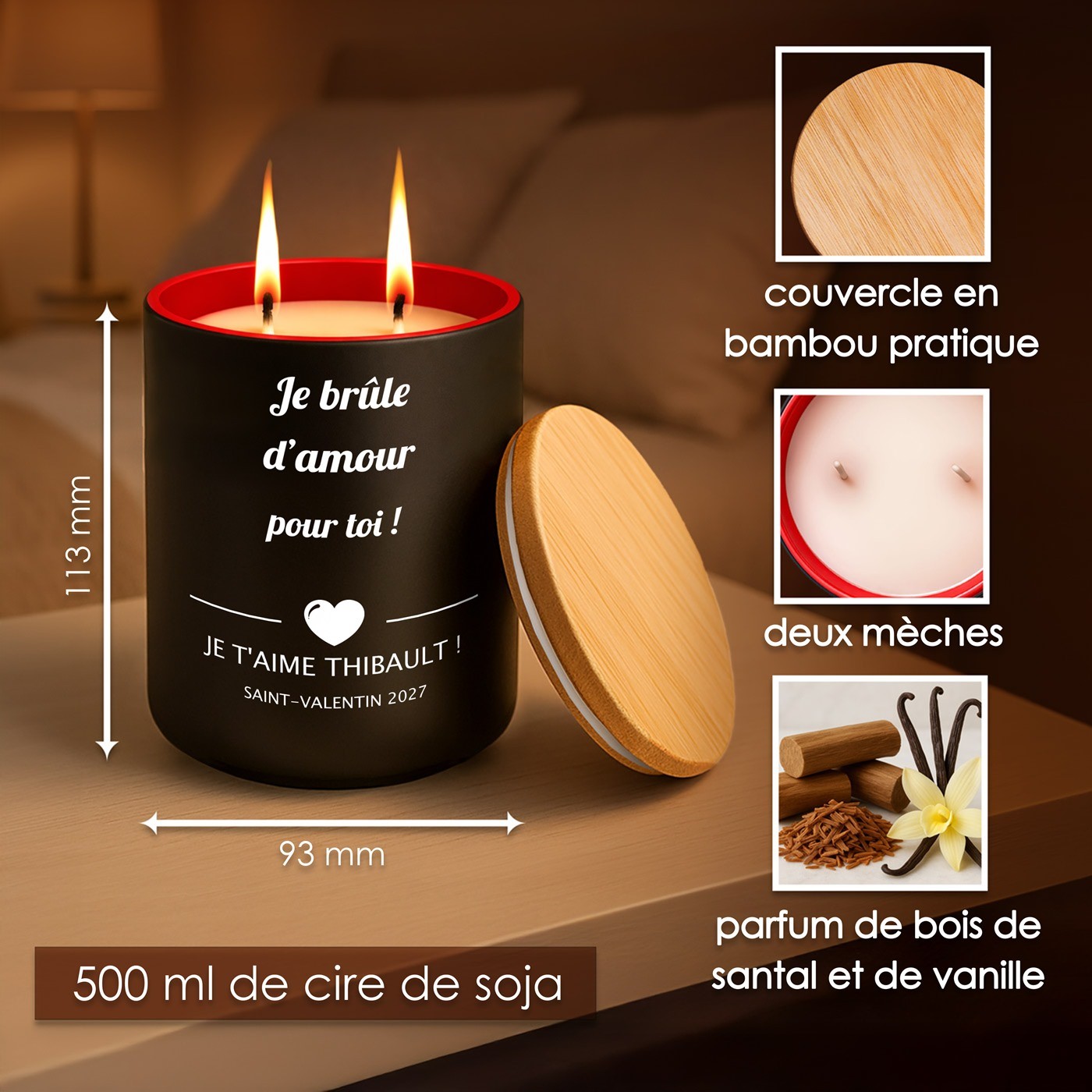 Murrano Soy Wax Candle with Engraving for Husband on Valentine's Day