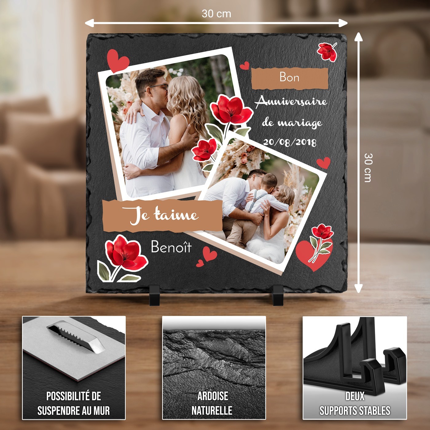 Pierre à craie Murrano personnalisée pour femme - cadeau d'anniversaire de mariage