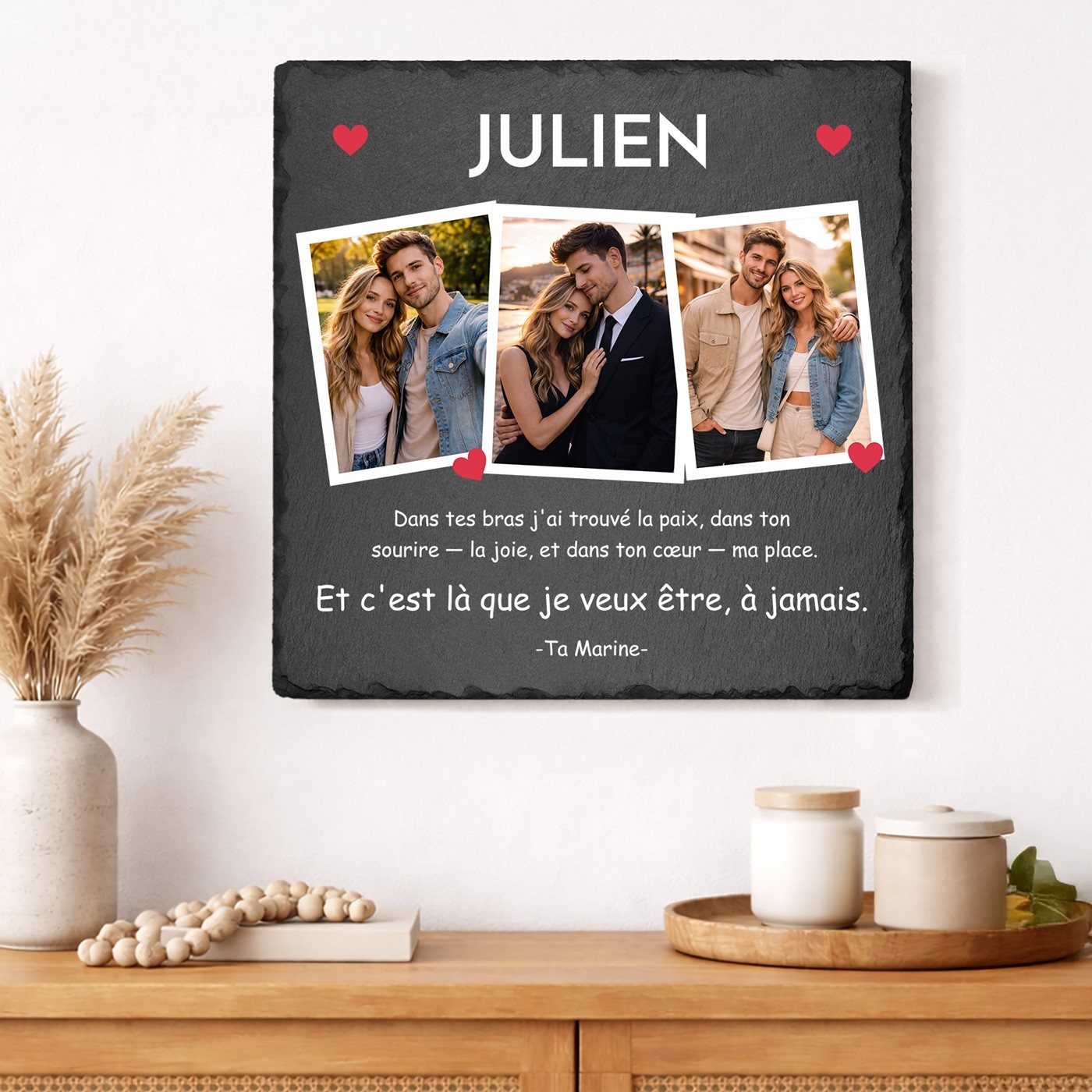 Pierre en ardoise Murrano avec impression photo pour mari - Saint-Valentin