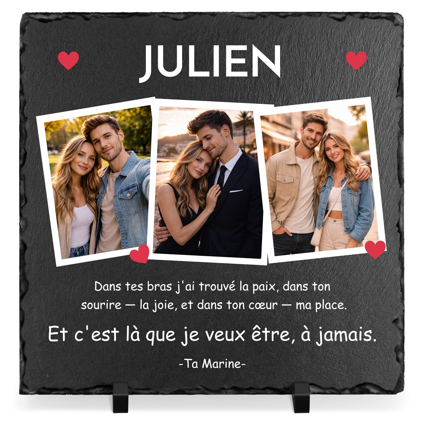 Pierre en ardoise Murrano avec impression photo pour mari - Saint-Valentin