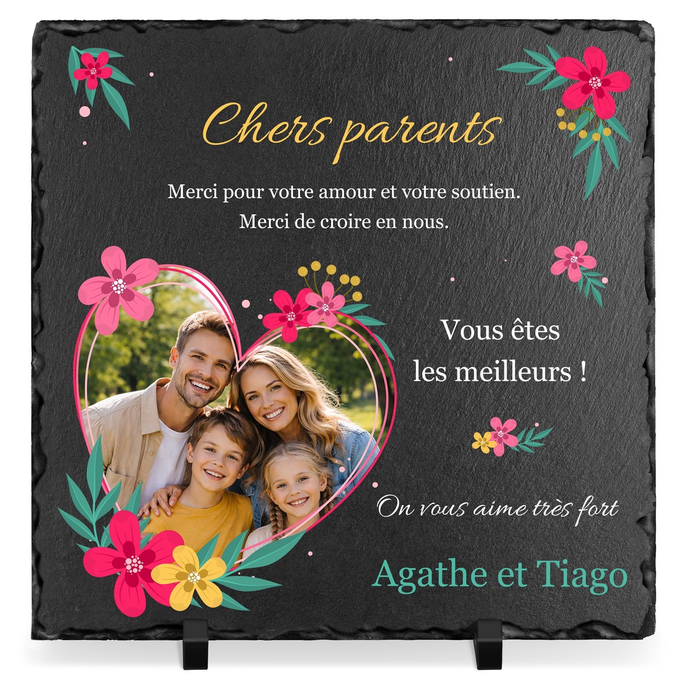 Pierre en ardoise personnalisée Murrano avec photo pour remerciements parents