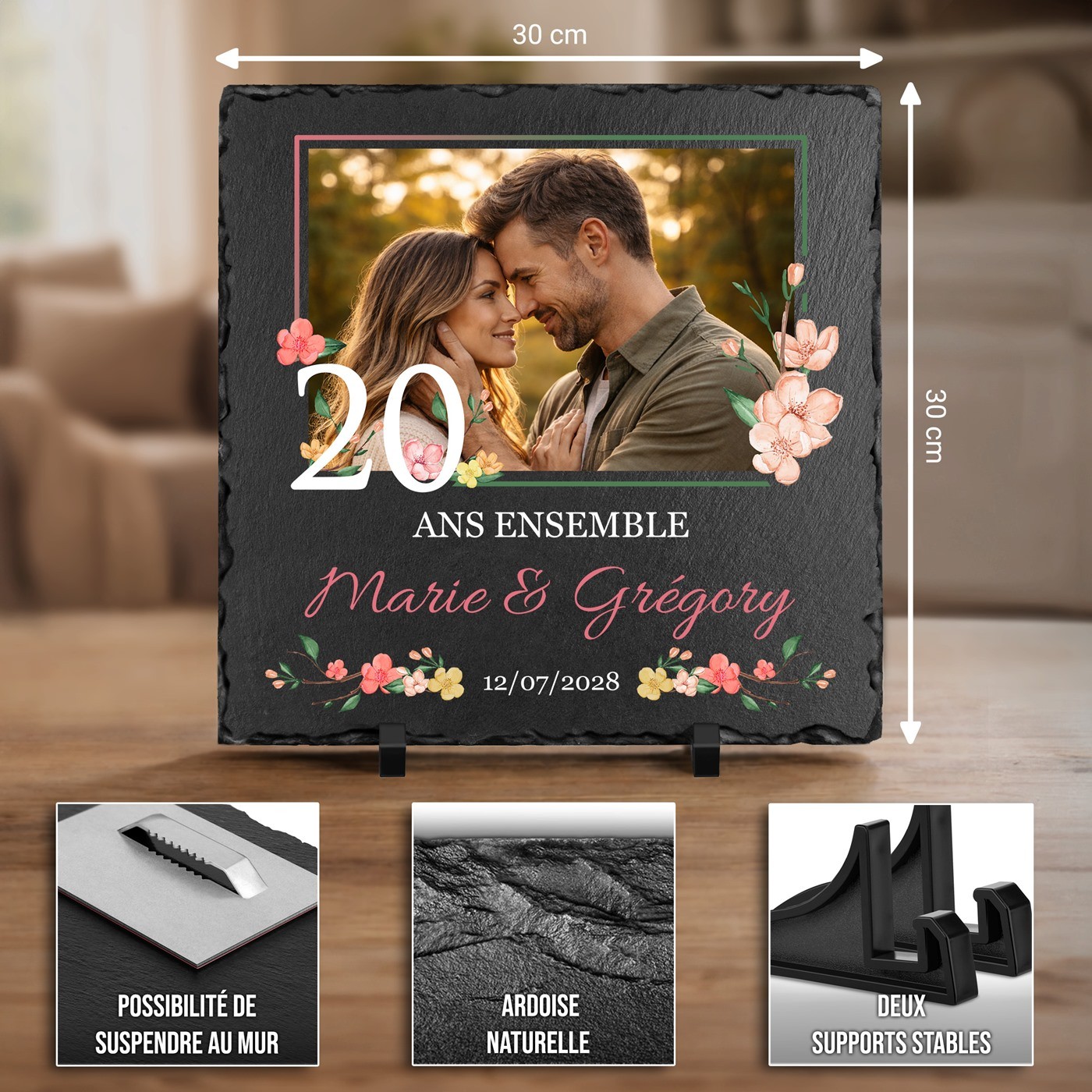 Piedra de pizarra personalizada Murrano para 20º aniversario de matrimonio