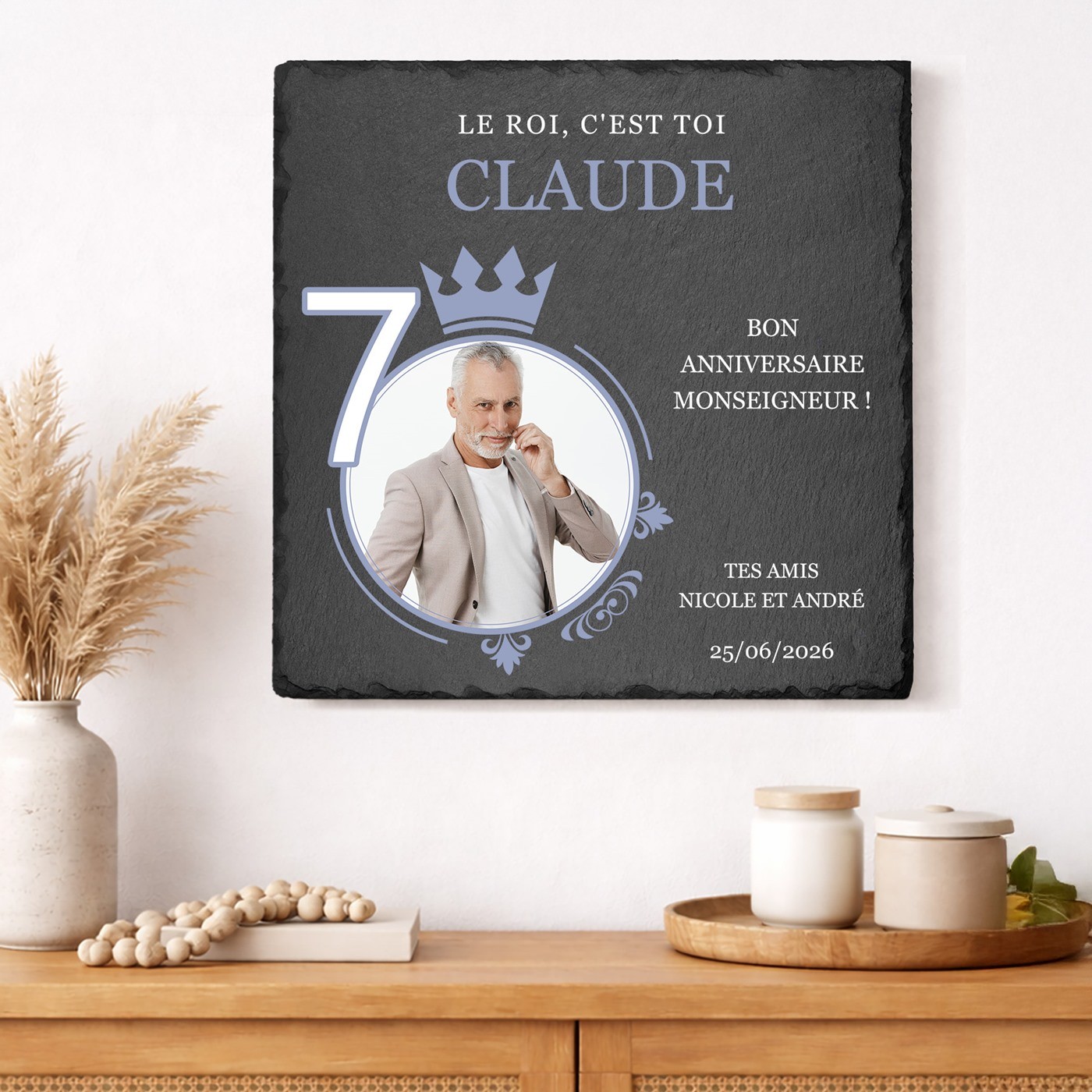 Piedra de pizarra personalizada con foto para el cumpleaños número 70 de un amigo