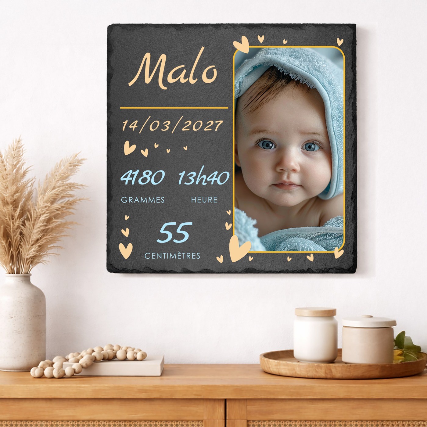 Personalized Blackboard Stone for a Boy's Birth