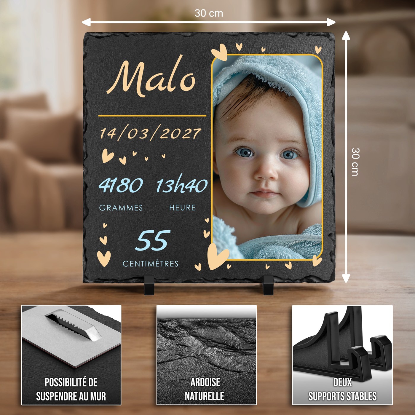 Personalized Blackboard Stone for a Boy's Birth