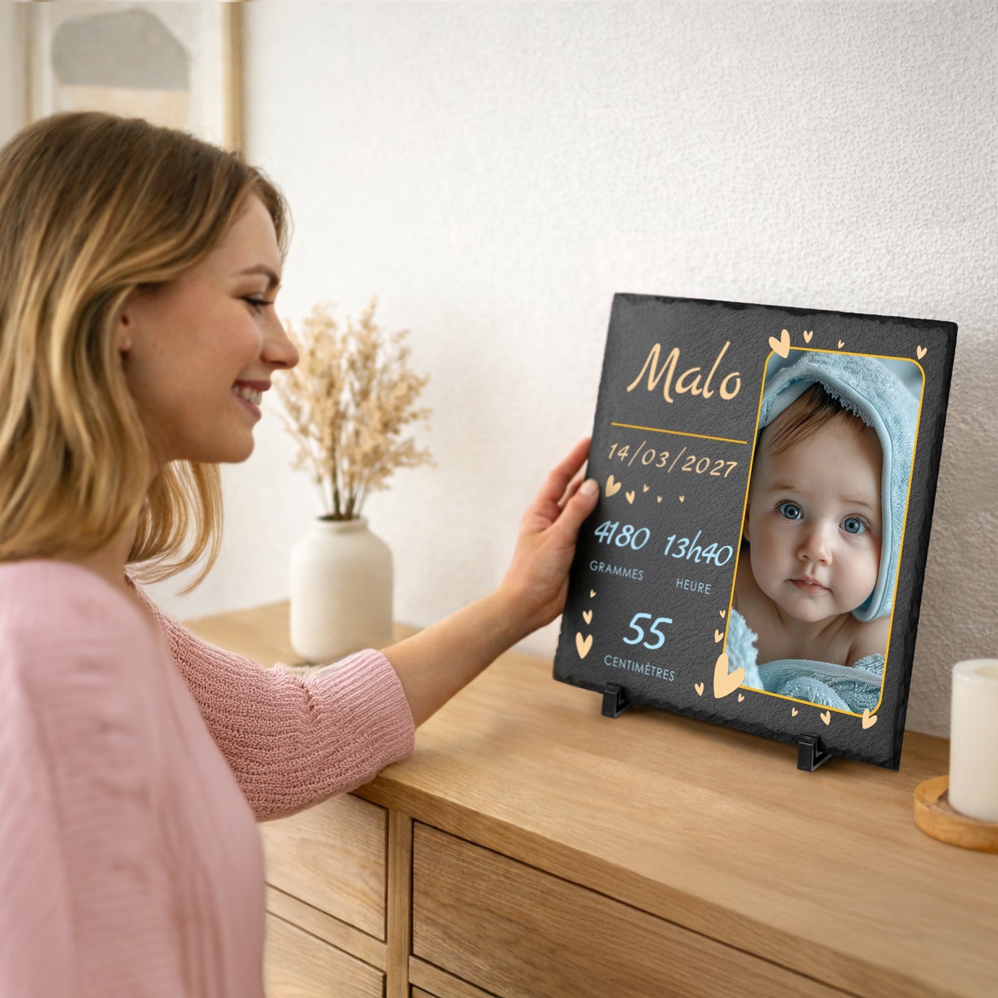 Personalized Blackboard Stone for a Boy's Birth