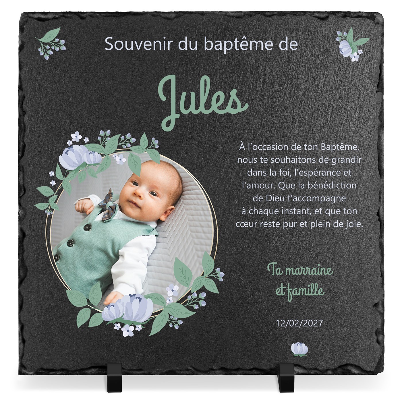 Piedra de pizarra personalizada con foto para el bautismo de ahijada