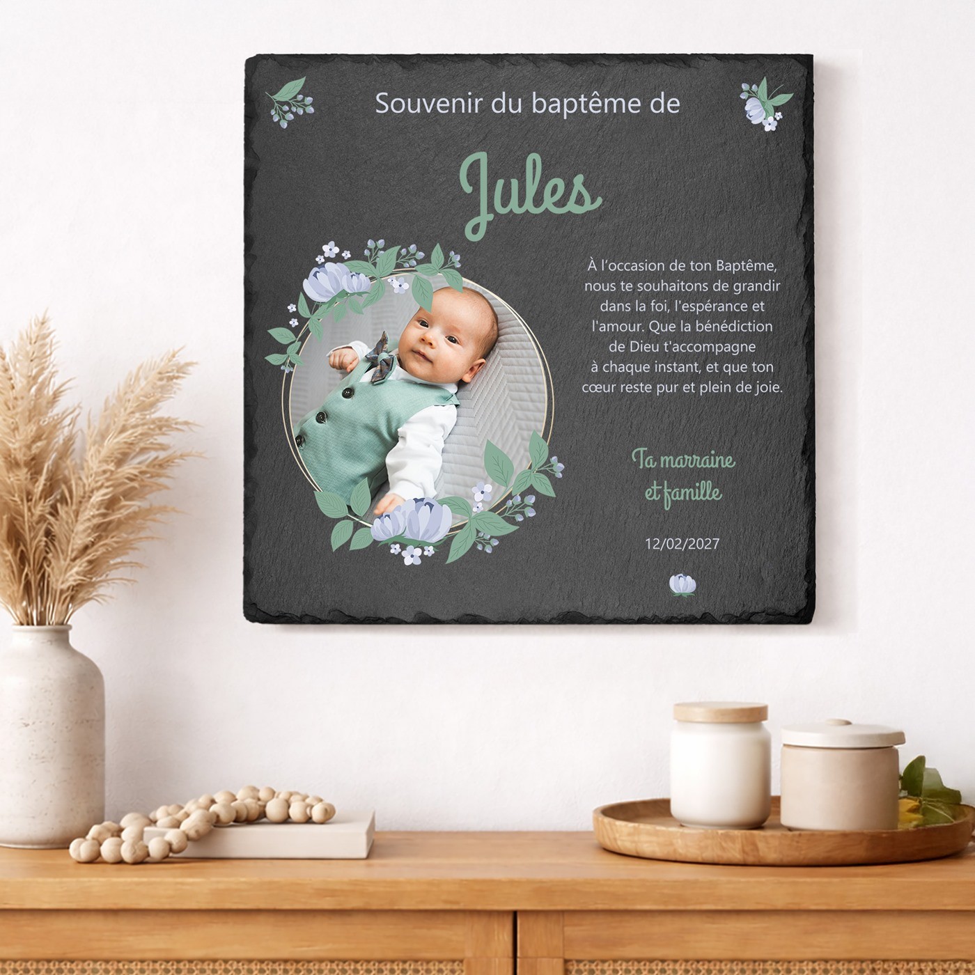 Piedra de pizarra personalizada con foto para el bautismo de ahijada