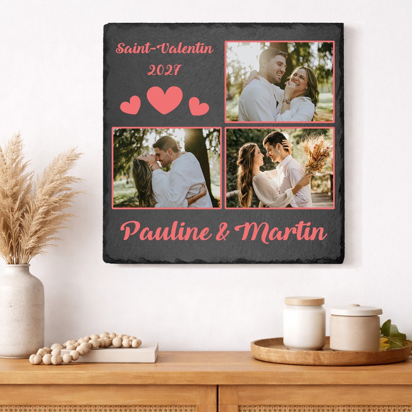 Pierre à cadre en ardoise personnalisée pour couple - Cadeau Saint-Valentin