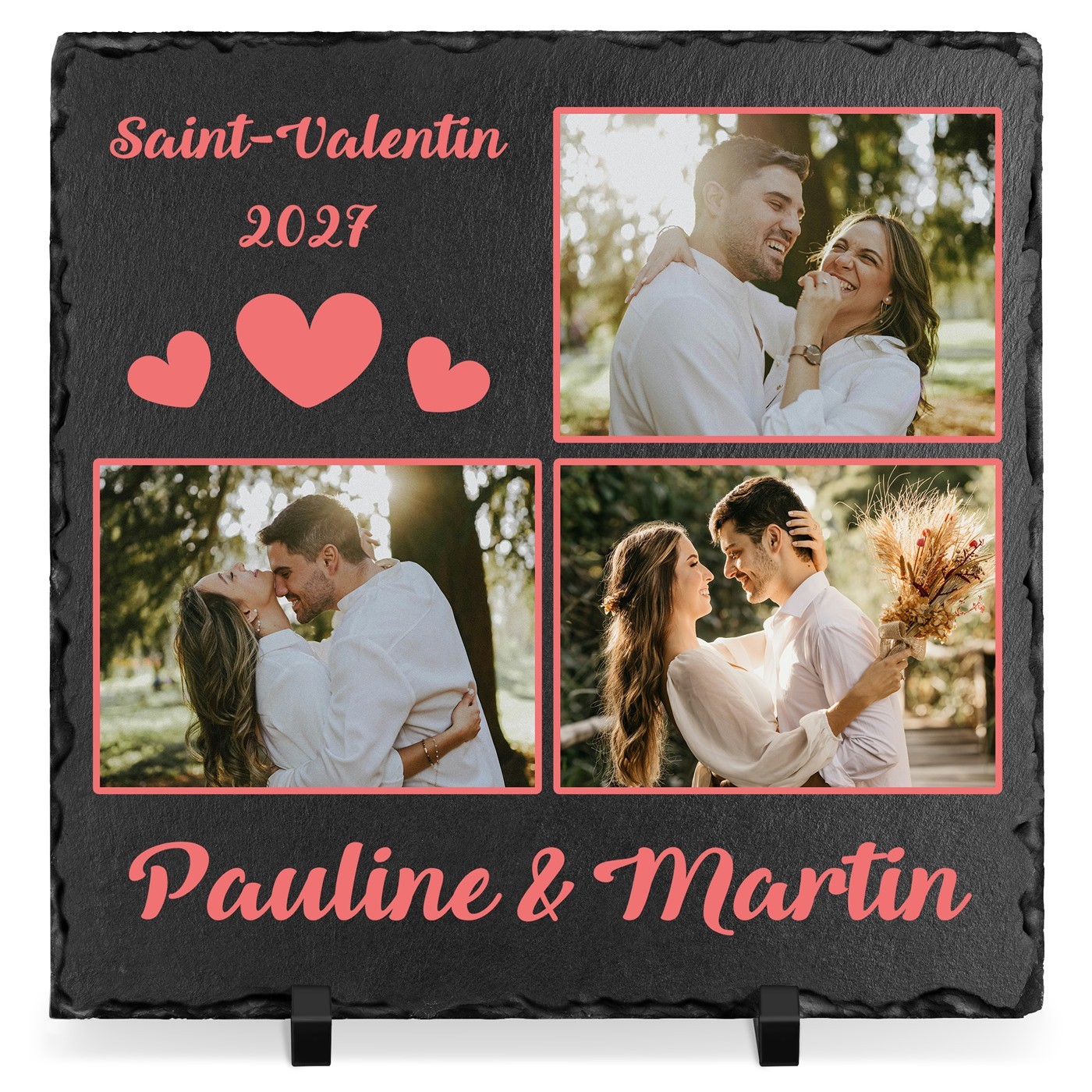 Pierre à cadre en ardoise personnalisée pour couple - Cadeau Saint-Valentin