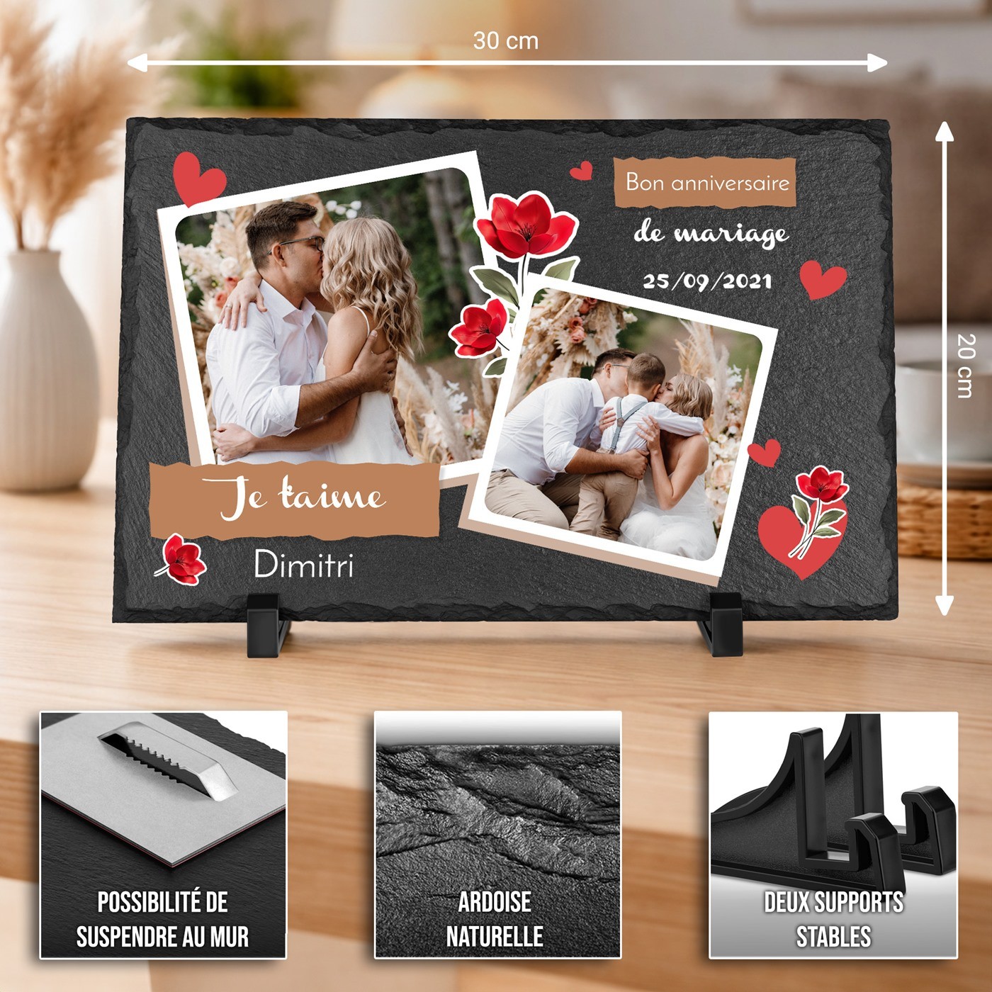 Pizarra Murrano con impresión de foto para esposa en el aniversario de boda