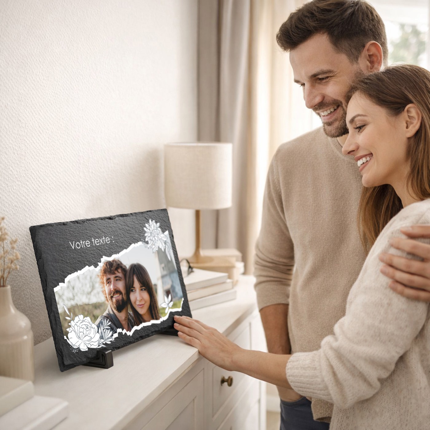 Murrano Personalized Blackboard Stone with Photo for Her or Him, Wedding Anniversary Gift