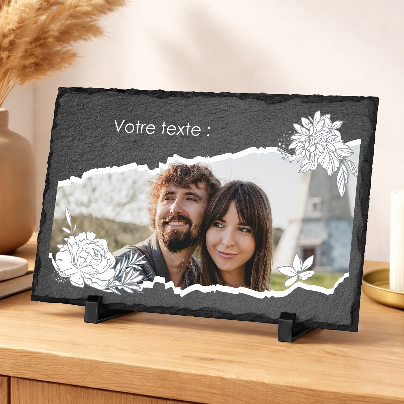 Piedra de pizarra personalizada Murrano con foto para ella o él, regalo de aniversario de bodas