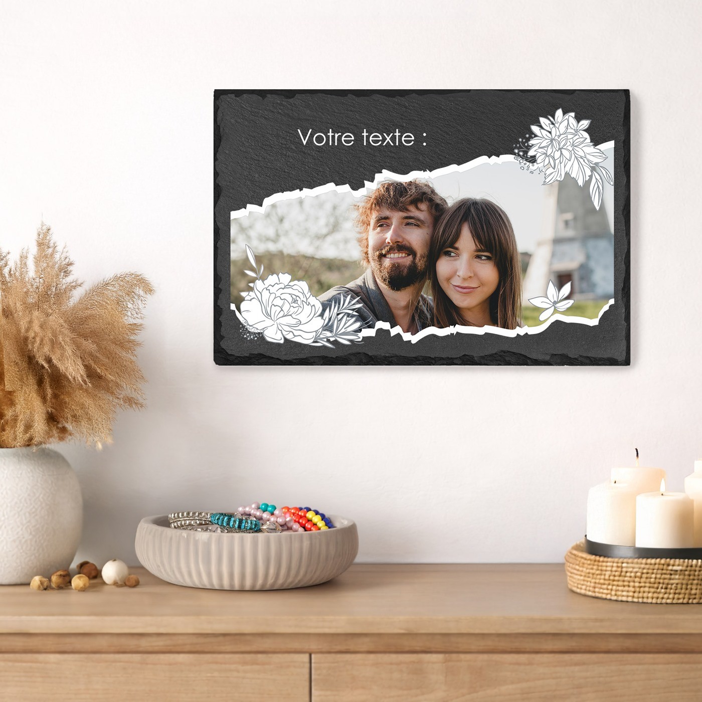 Murrano Personalized Blackboard Stone with Photo for Her or Him, Wedding Anniversary Gift