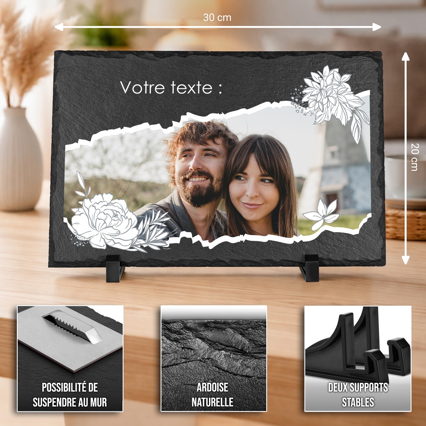 Murrano Personalized Blackboard Stone with Photo for Her or Him, Wedding Anniversary Gift