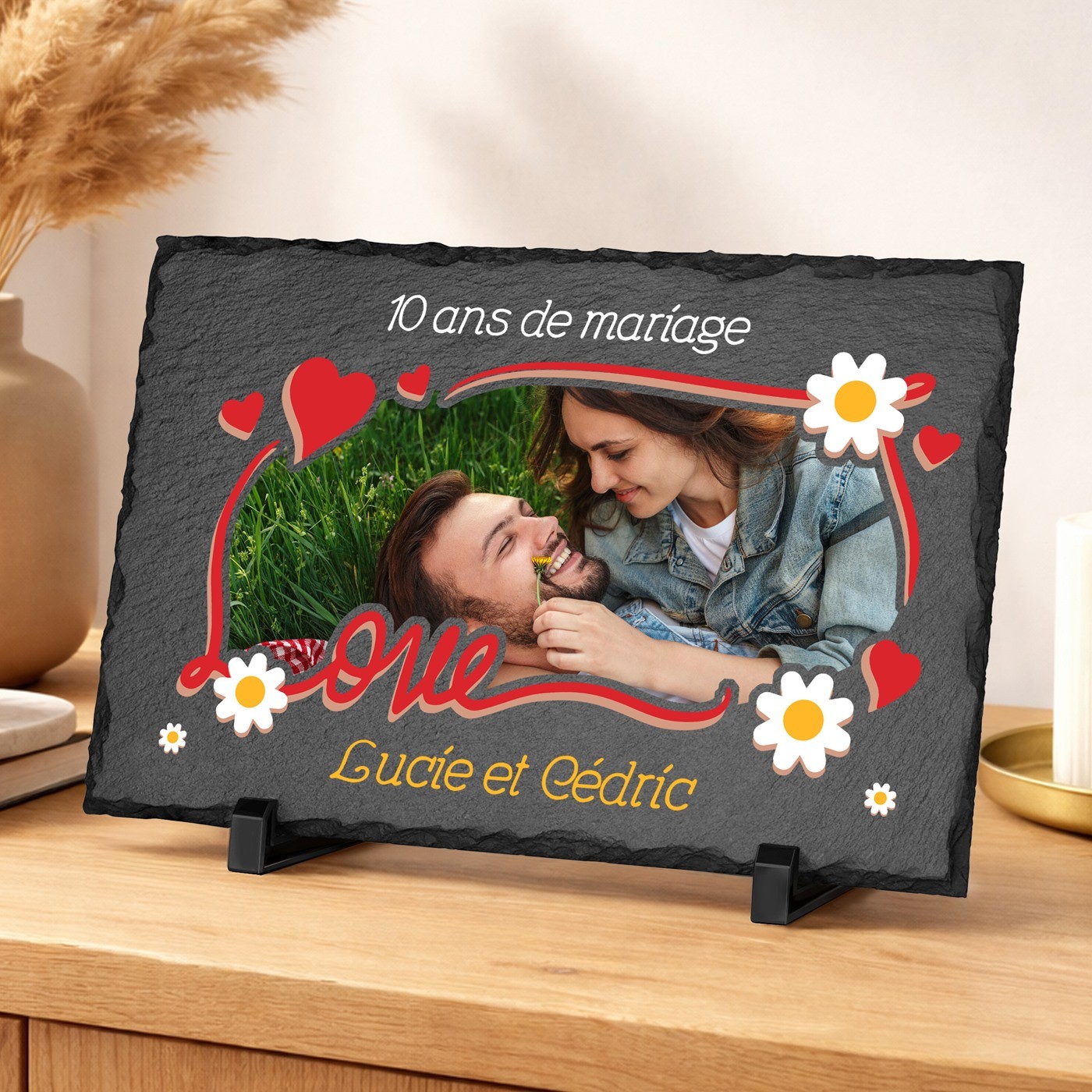 Piedra de pizarra con impresión de foto para pareja - 10º aniversario de matrimonio
