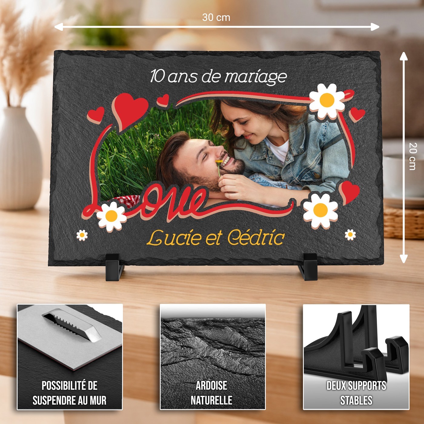 Pierre en ardoise personnalisée avec photo pour un couple - 10 ans de mariage