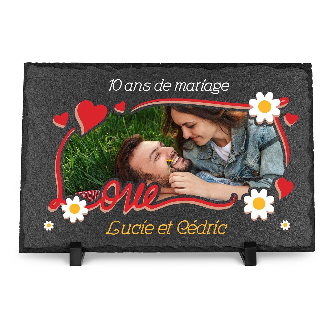 Pierre en ardoise personnalisée avec photo pour un couple - 10 ans de mariage