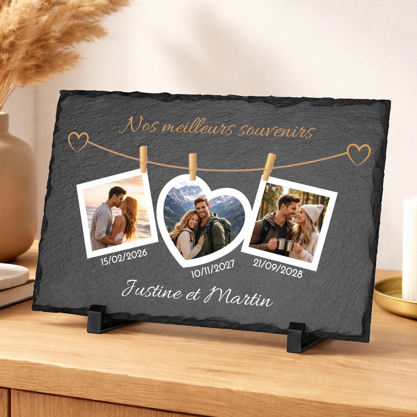 Piedra de pizarra Murrano con impresión de foto personalizada para ella y él por el aniversario de boda