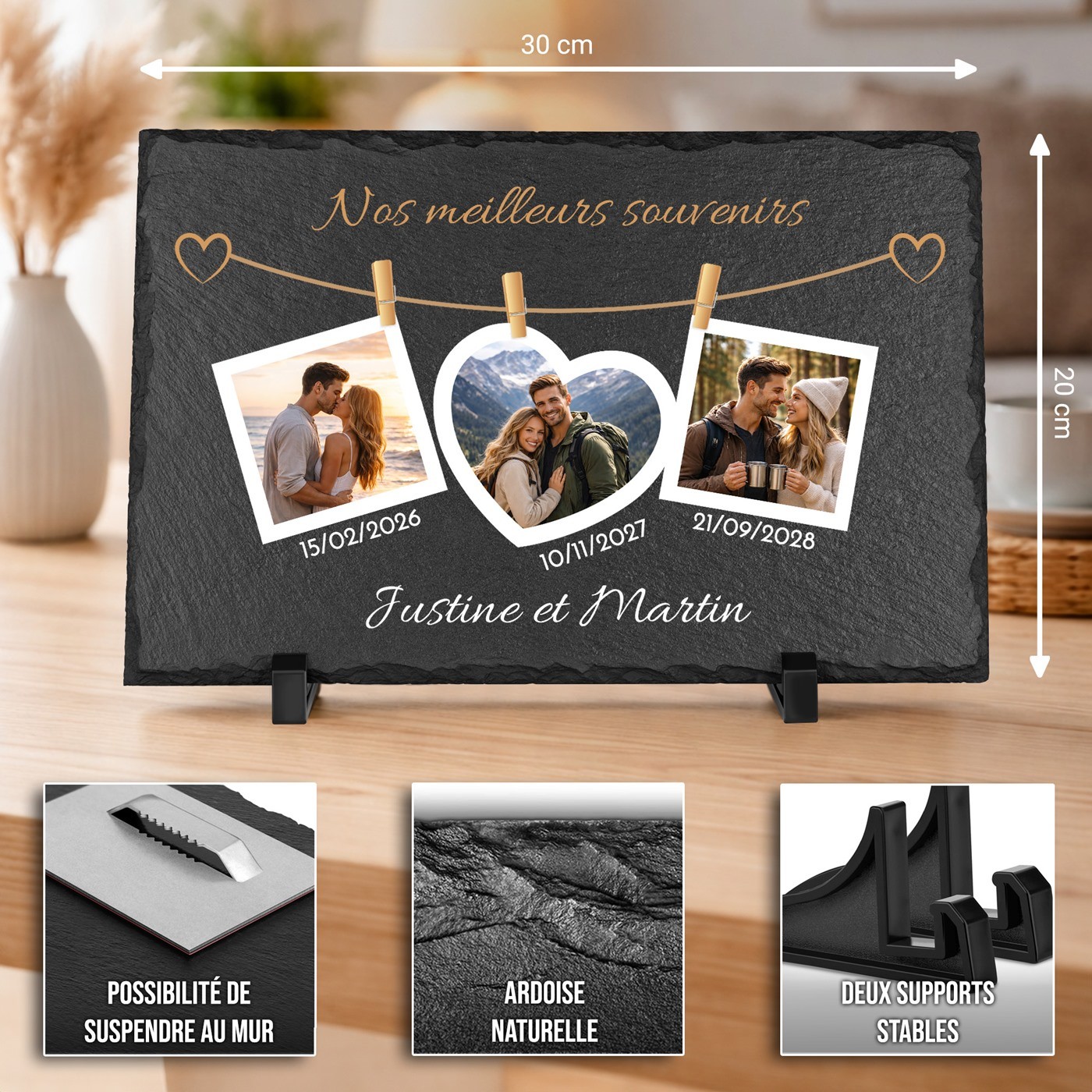 Piedra de pizarra Murrano con impresión de foto personalizada para ella y él por el aniversario de boda