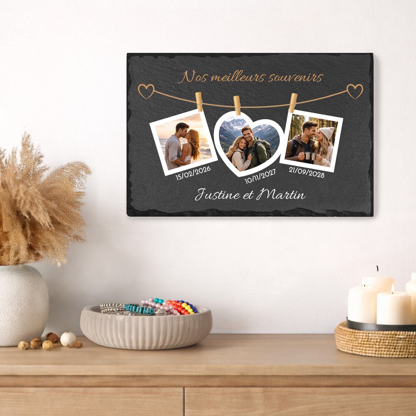 Piedra de pizarra Murrano con impresión de foto personalizada para ella y él por el aniversario de boda