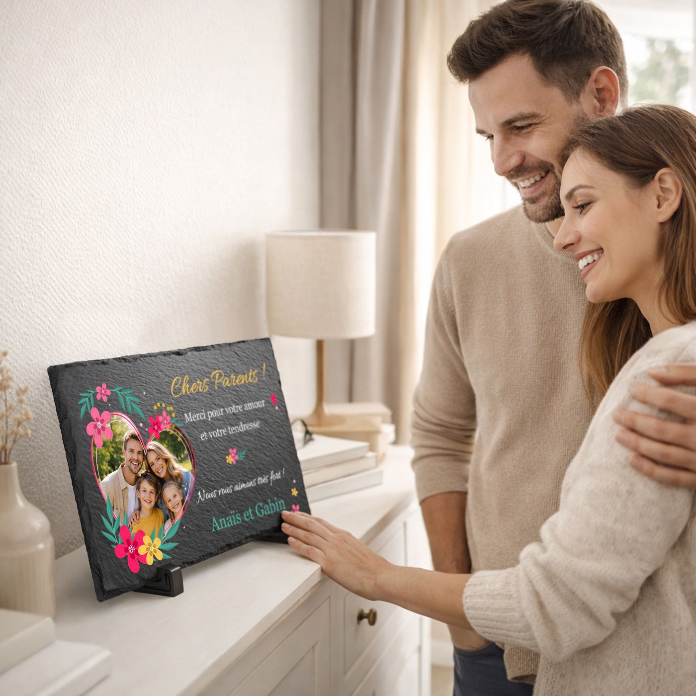 Tablero de pizarra Murrano con impresión de foto para padres - Regalo de aniversario de boda