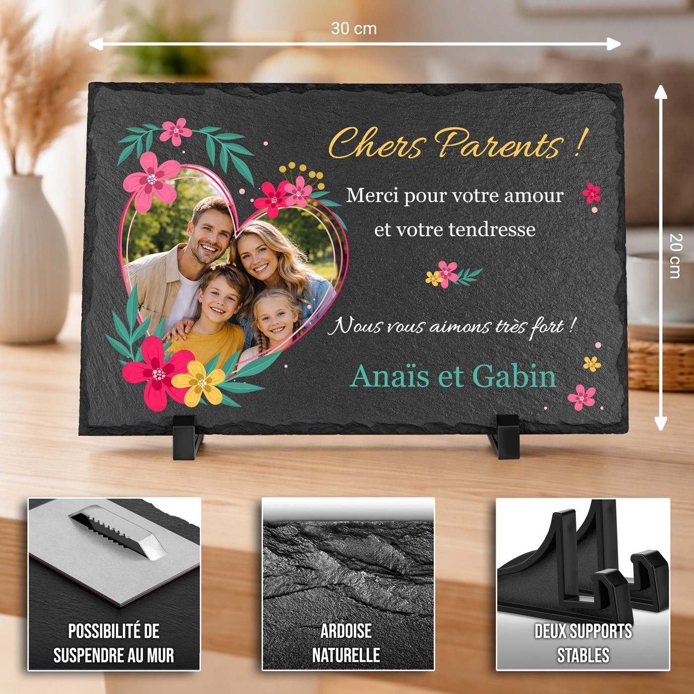 Tablero de pizarra Murrano con impresión de foto para padres - Regalo de aniversario de boda