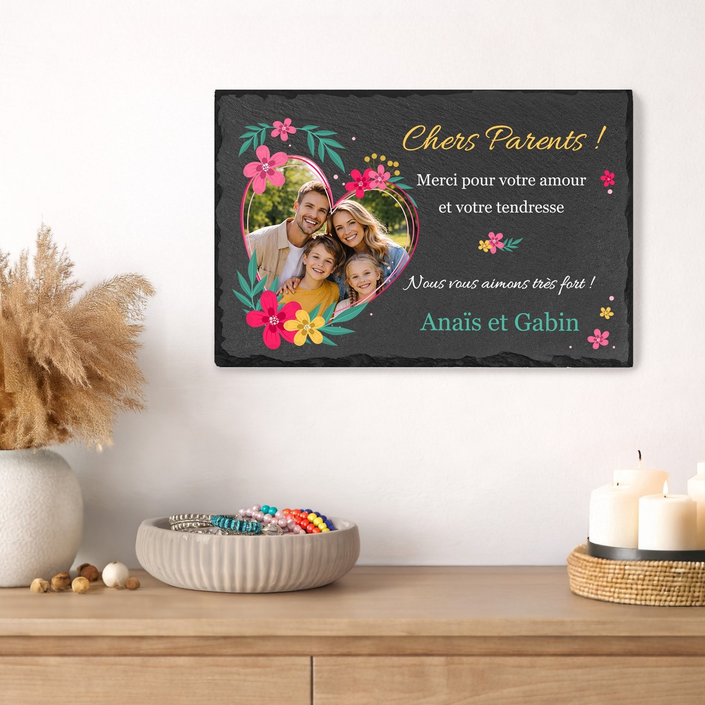 Tablero de pizarra Murrano con impresión de foto para padres - Regalo de aniversario de boda