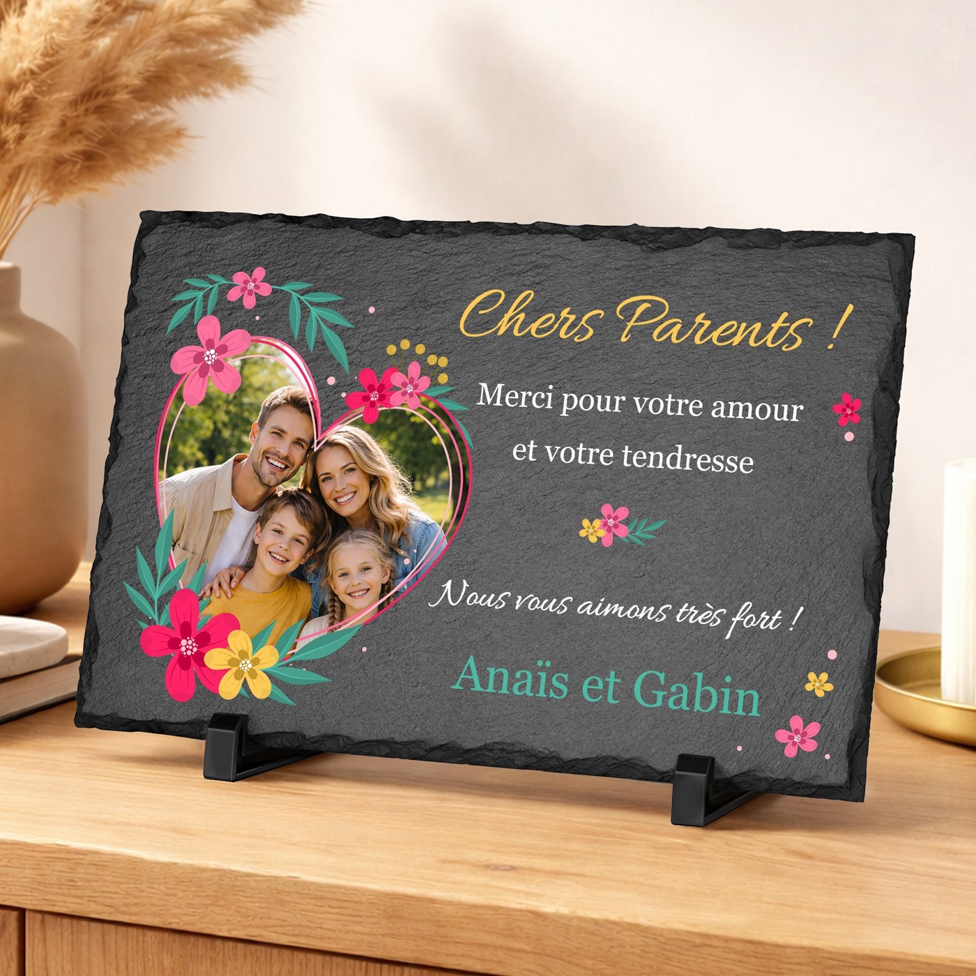 Tablero de pizarra Murrano con impresión de foto para padres - Regalo de aniversario de boda