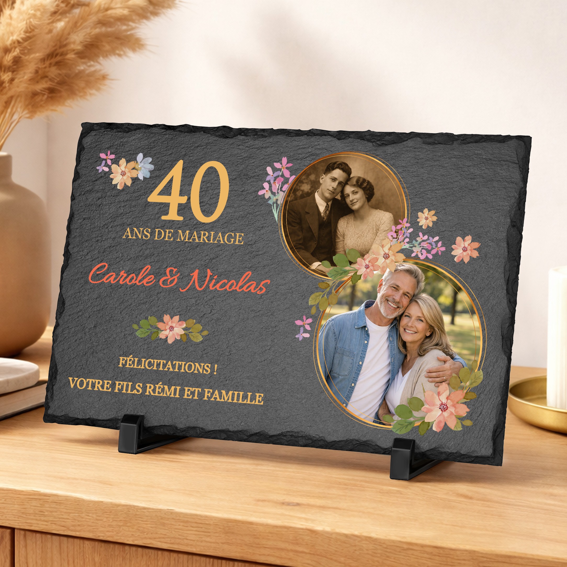 Piedra de pizarra personalizada Murrano para padres, 40º aniversario de boda