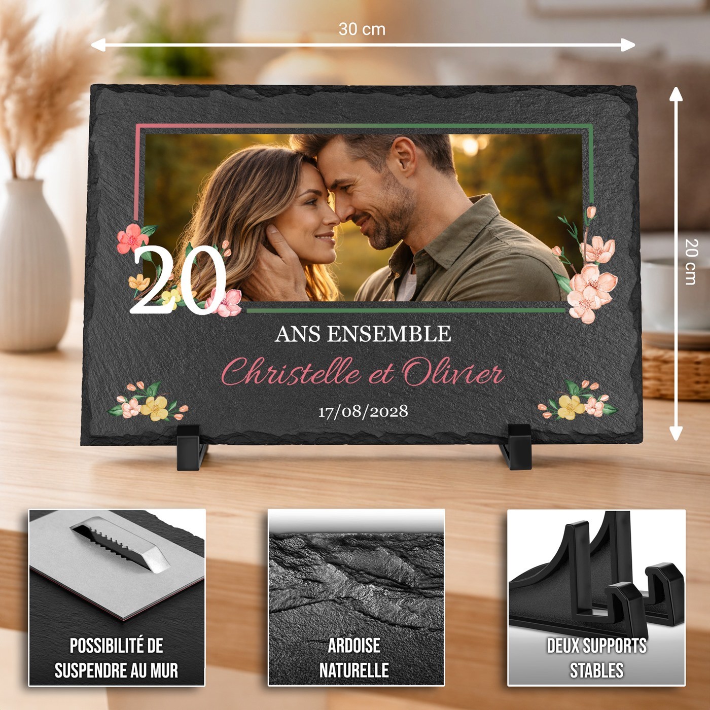 Pizarra negra con impresión de foto para esposo y esposa - 20º aniversario de bodas