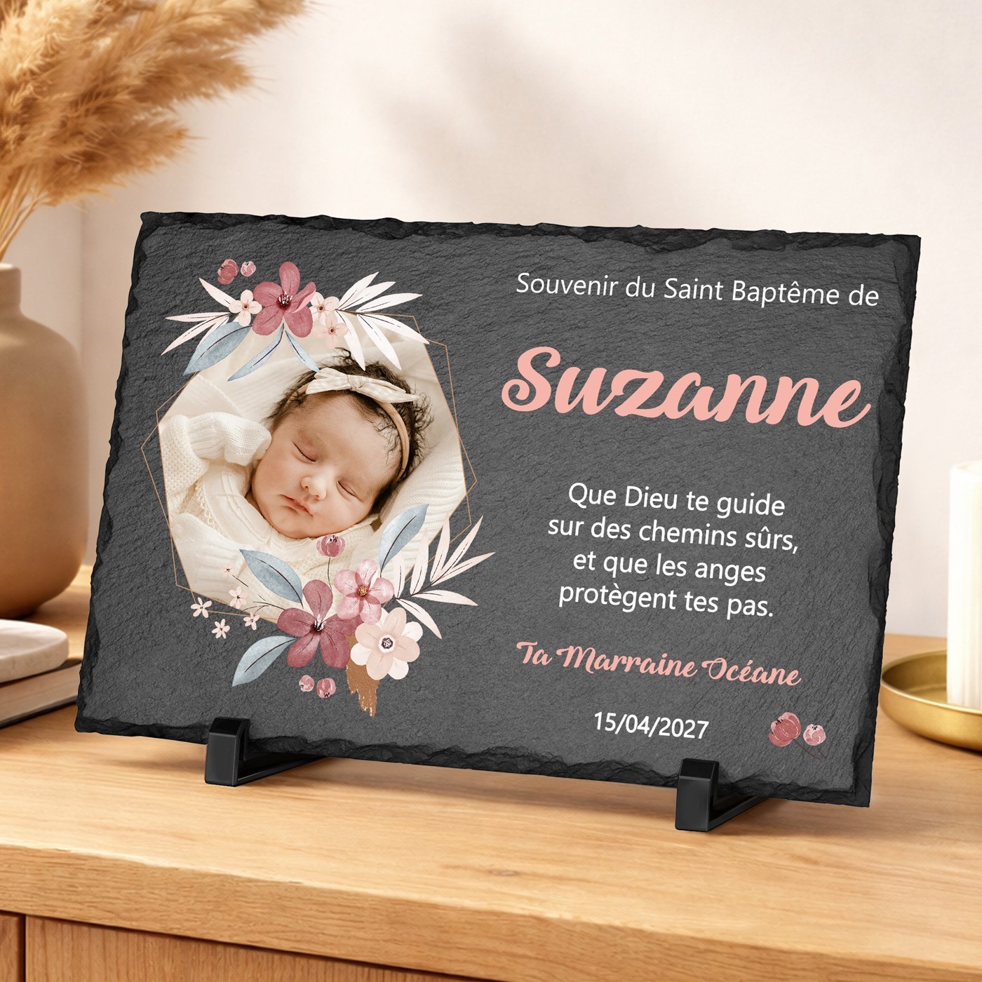 Piedra de pizarra personalizada Murrano para el bautismo de una ahijada