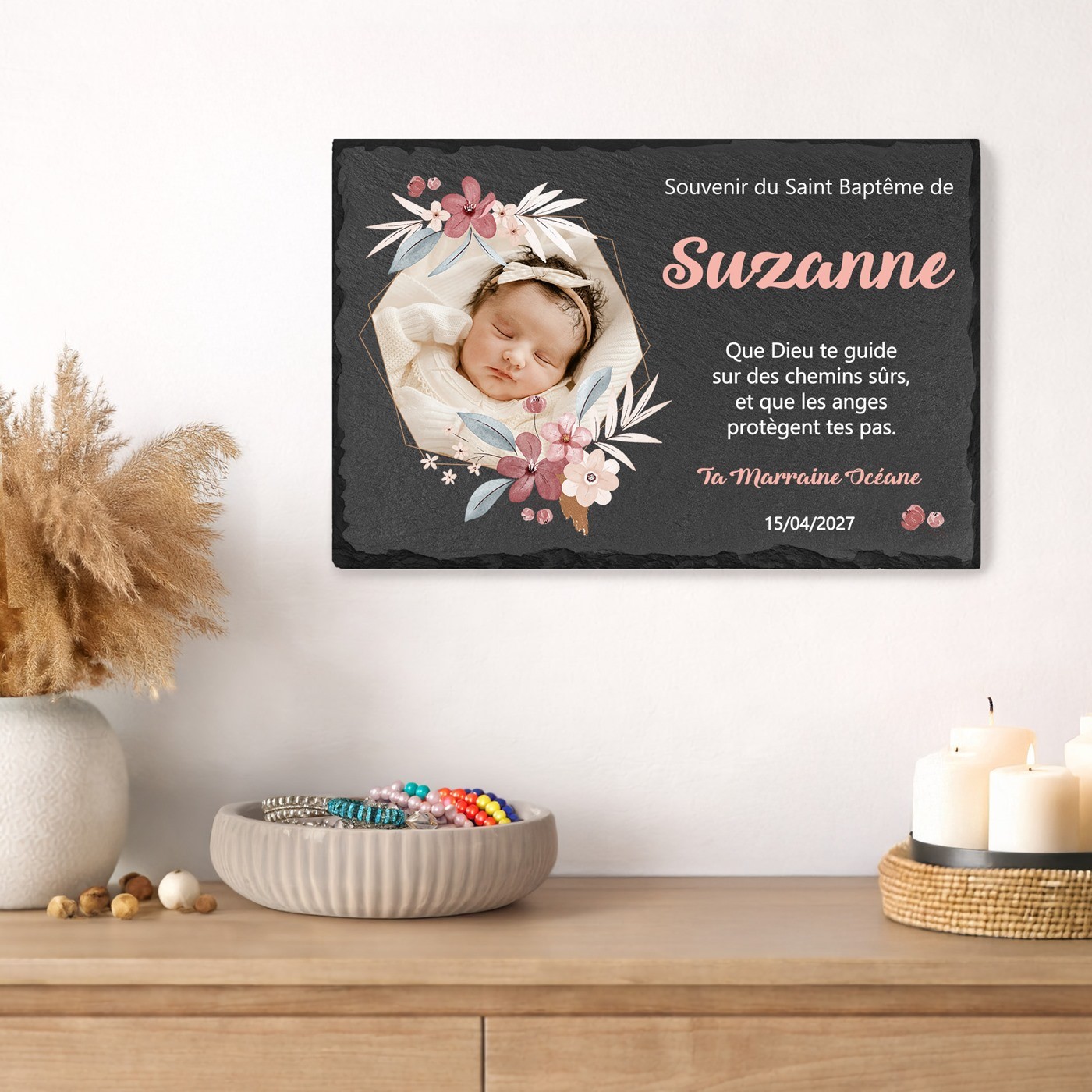 Murrano Personalized Blackboard Stone for Godmother's Baptism