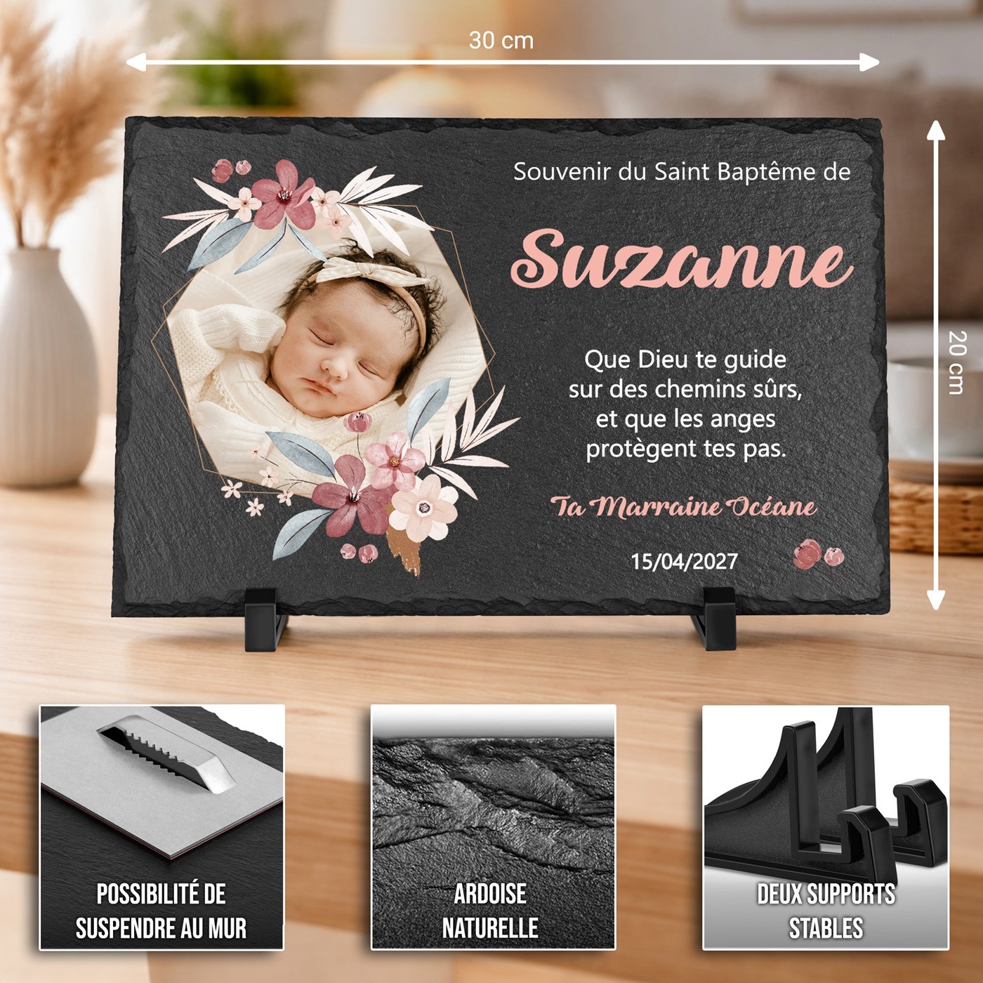 Murrano Personalized Blackboard Stone for Godmother's Baptism