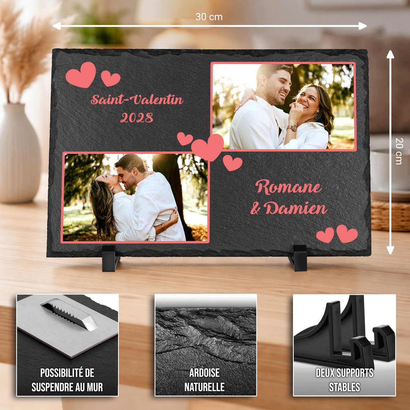 Piedra de pizarra con impresión de foto para pareja - Día de San Valentín