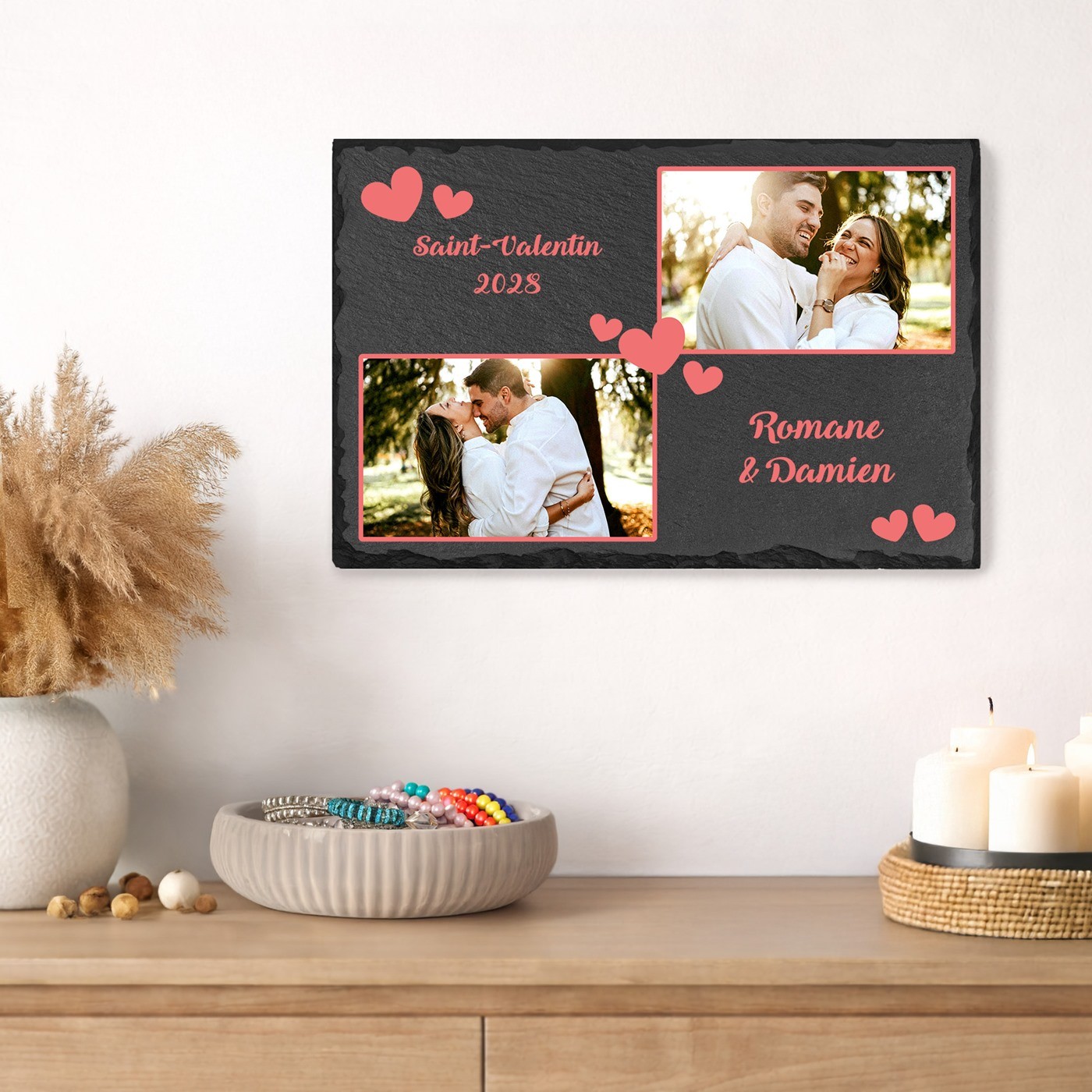 Piedra de pizarra con impresión de foto para pareja - Día de San Valentín