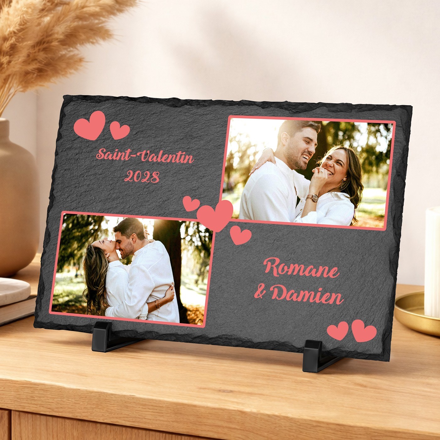 Piedra de pizarra con impresión de foto para pareja - Día de San Valentín