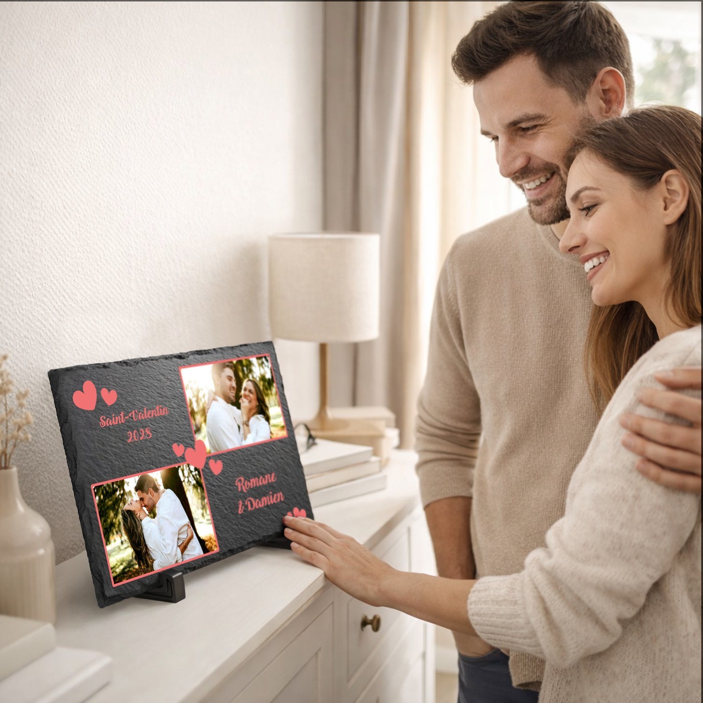 Piedra de pizarra con impresión de foto para pareja - Día de San Valentín