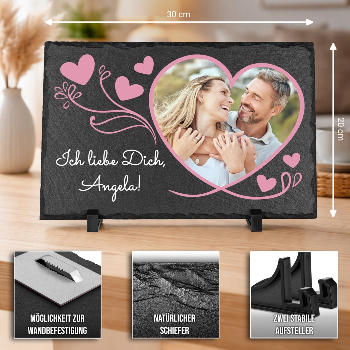 Piedra de pizarra personalizada con foto para mujer - Regalo de San Valentín