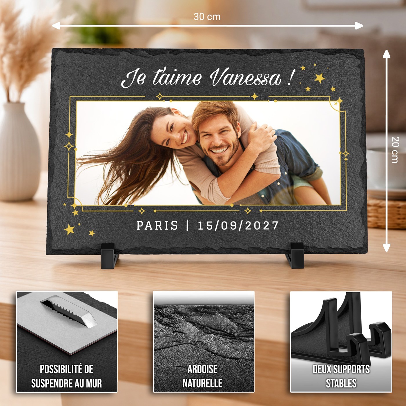 Tablero de pizarra Murrano con impresión de foto - Regalo de San Valentín personalizado para ella